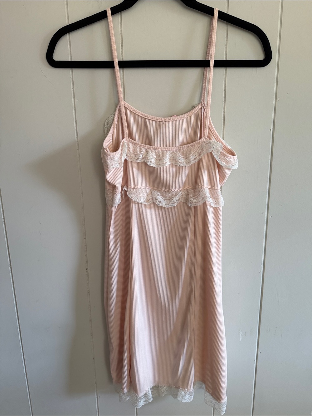 Coquette Cottagecore Pink Ribbed Lace-Trim Slip Dress Soft Girl Size Small - Picture 5 of 12
